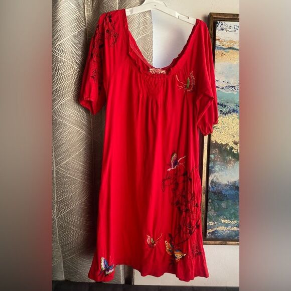 Johnny Was Dresses & Skirts - Johnny Was Dress Red JWLA Embroidered Cotton Knit Floral Resort Boho Womens Sz S